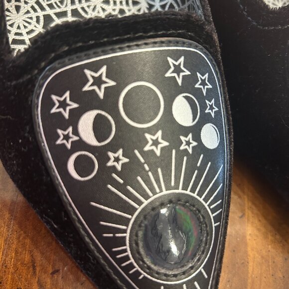 Strangecvlt esoteric black velvet flats goth cycles of the moon design on toe - Picture 6 of 11
